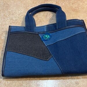 Stylish Blue and Black Denim Tote Bag